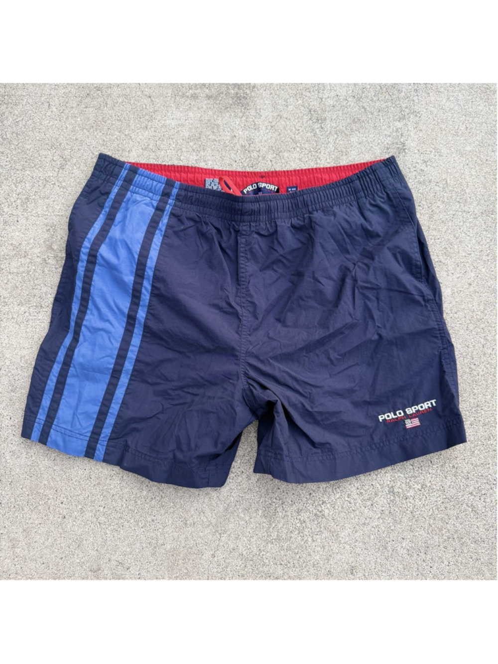 Vintage Polo Sport Ralph Lauren Swim Trunks Striped Size Medium Blue